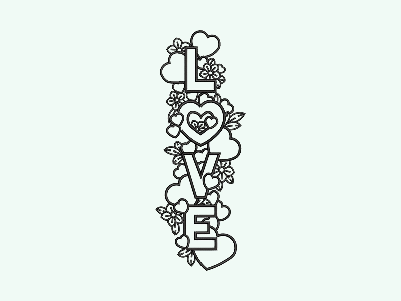 Love — finished embroidered result