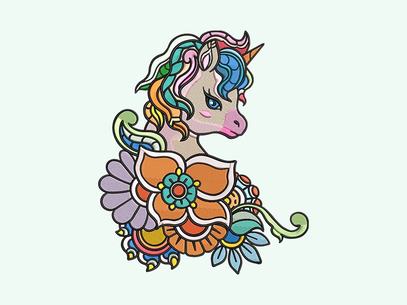 Unicorn — finished embroidered result